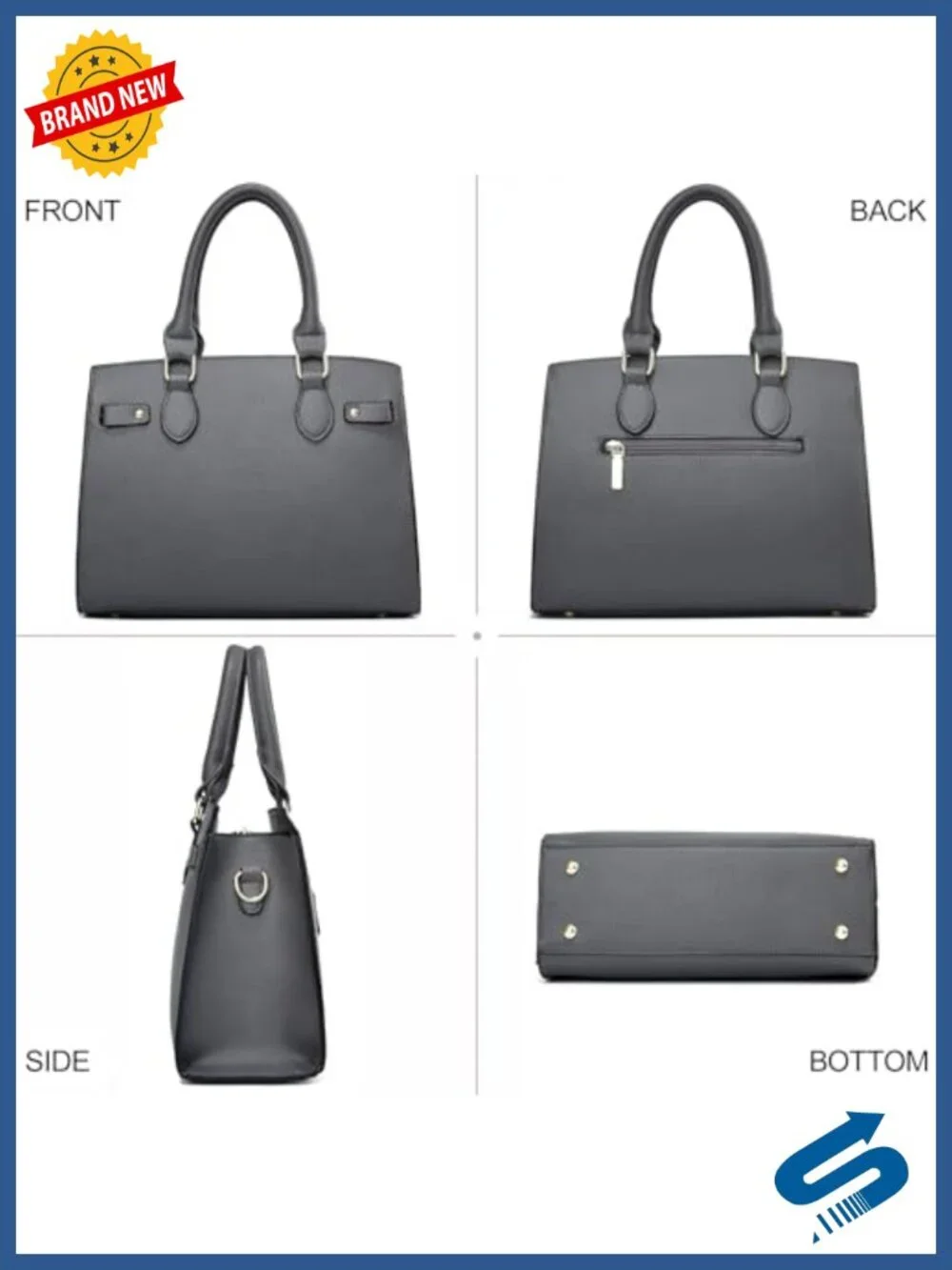 Faux Leather Satchel Tote Bag Top Handle Shoulder Crossbody Purse